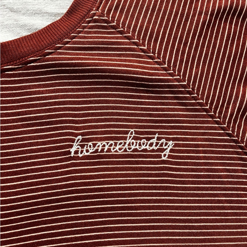Magnolia Joana Gaines Homebody Rusty Brown Striped Sweatshirt L - Picture 4 of 5